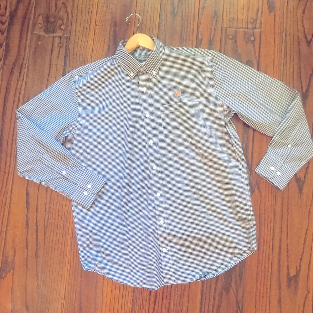 NEW AU (Auburn) Blue Micro-check Gingham Dress Shirt